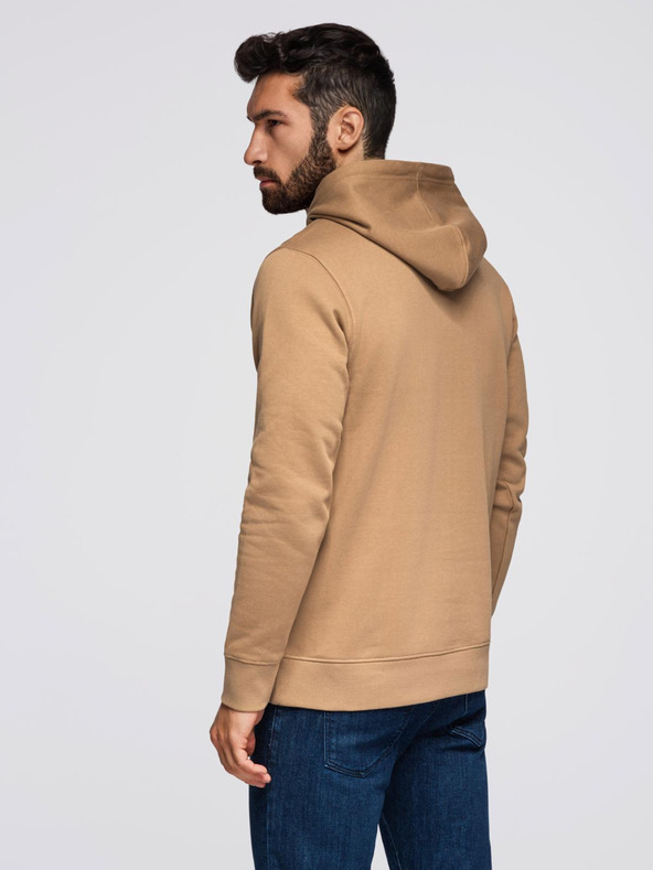 Ombre Clothing Pánská mikina BASIC s klokankou a kapucí - hnědá V2 B1674 Ombre Clothing