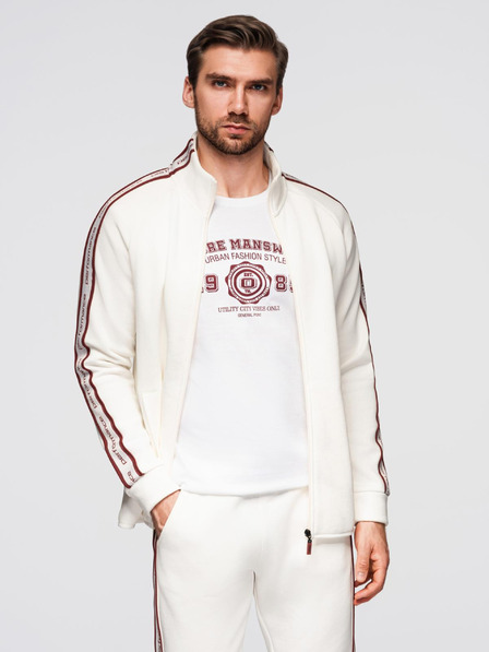 Ombre Clothing Pánská elastická mikina s lemováním a vysokým límcem - krémová V2 OM-SSZP-0224 Ombre Clothing
