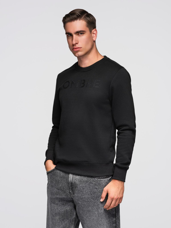 Ombre Clothing Klasická pánská mikina s nápisy - černá V4 B1711 Ombre Clothing