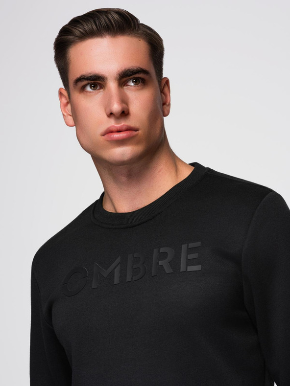 Ombre Clothing Klasická pánská mikina s nápisy - černá V4 B1711 Ombre Clothing