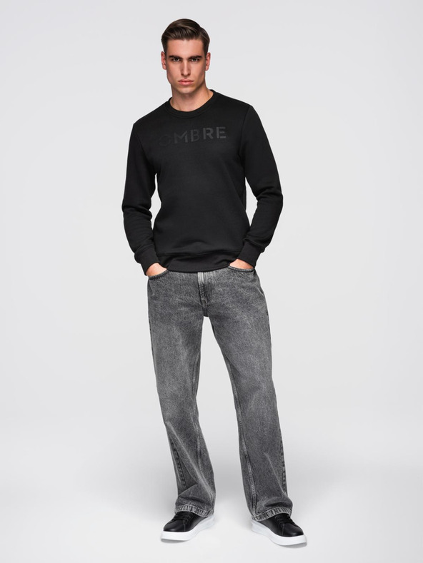 Ombre Clothing Klasická pánská mikina s nápisy - černá V4 B1711 Ombre Clothing