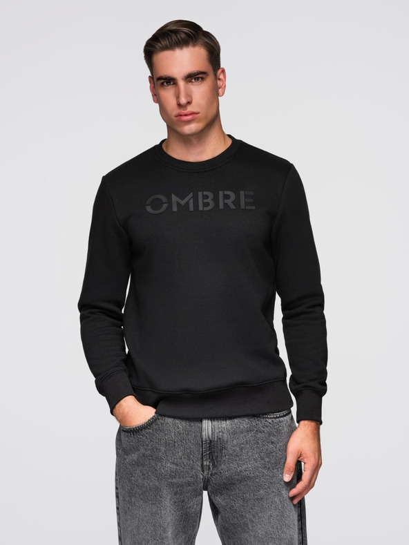 Ombre Clothing Klasická pánská mikina s nápisy - černá V4 B1711 Ombre Clothing