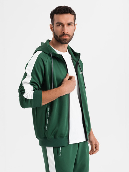Ombre Clothing Pánská oldschoolová tepláková souprava mikina s kapucí + kalhoty jogger - tmavě zelená V7 Z118 Ombre Clothing