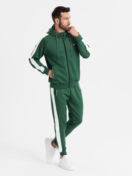 Ombre Clothing Pánská oldschoolová tepláková souprava mikina s kapucí + kalhoty jogger - tmavě zelená V7 Z118 Ombre Clothing
