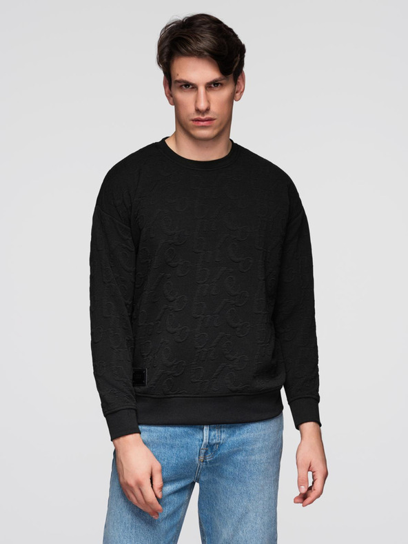 Ombre Clothing Pánská mikina RELAXED FIT s vyraženým nápisem - černá V1 B1712 Ombre Clothing