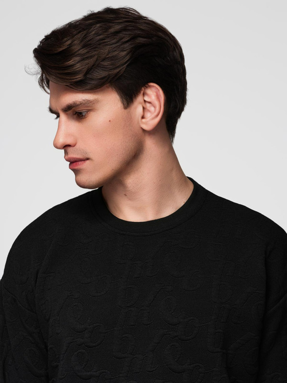 Ombre Clothing Pánská mikina RELAXED FIT s vyraženým nápisem - černá V1 B1712 Ombre Clothing