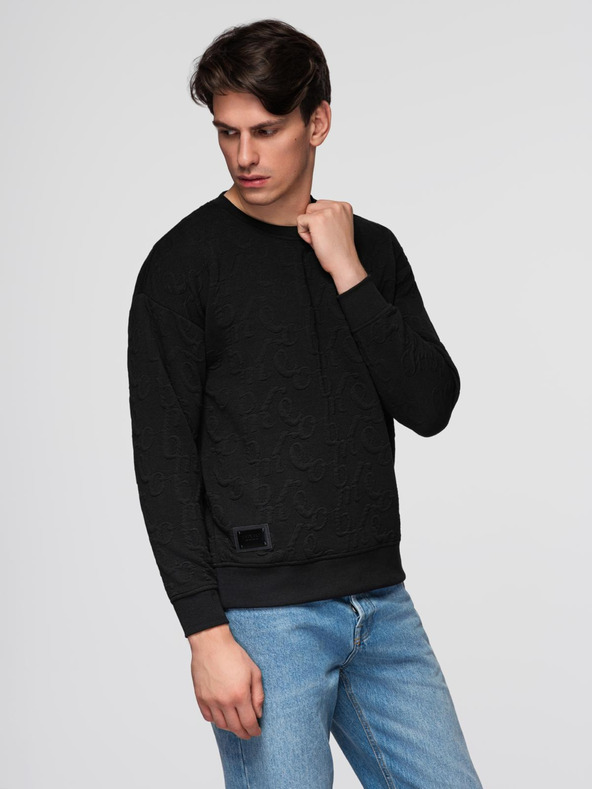Ombre Clothing Pánská mikina RELAXED FIT s vyraženým nápisem - černá V1 B1712 Ombre Clothing