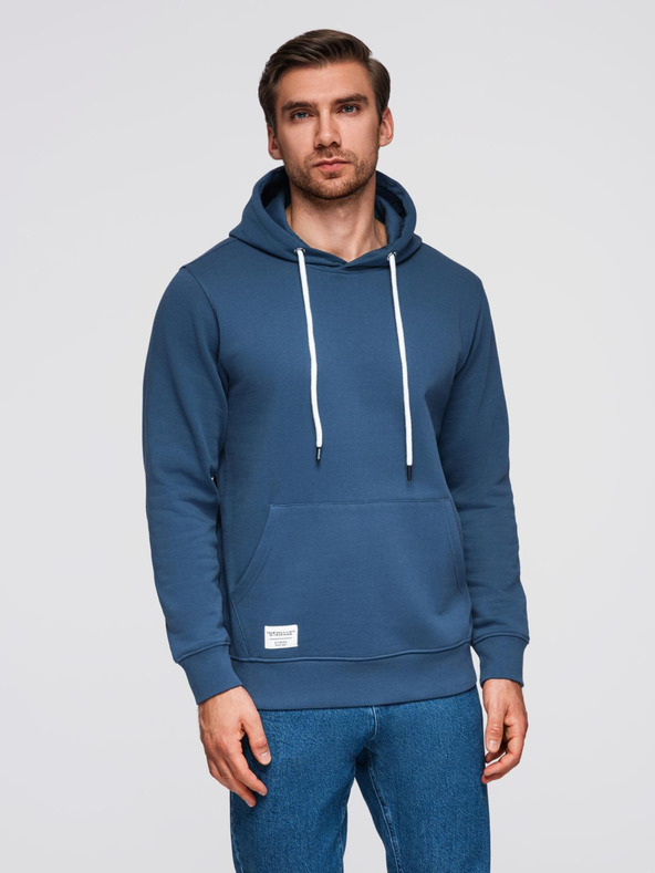 Ombre Clothing Pánská mikina BASIC s klokankou a kapucí - tmavě modrá V4 B1674 Ombre Clothing