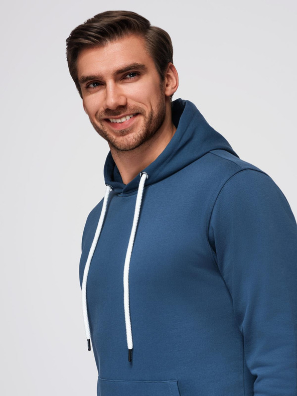 Ombre Clothing Pánská mikina BASIC s klokankou a kapucí - tmavě modrá V4 B1674 Ombre Clothing