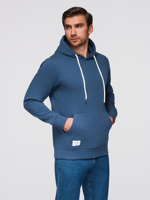 Ombre Clothing Pánská mikina BASIC s klokankou a kapucí - tmavě modrá V4 B1674 Ombre Clothing