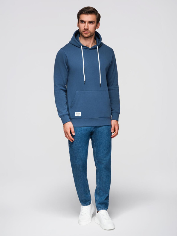 Ombre Clothing Pánská mikina BASIC s klokankou a kapucí - tmavě modrá V4 B1674 Ombre Clothing