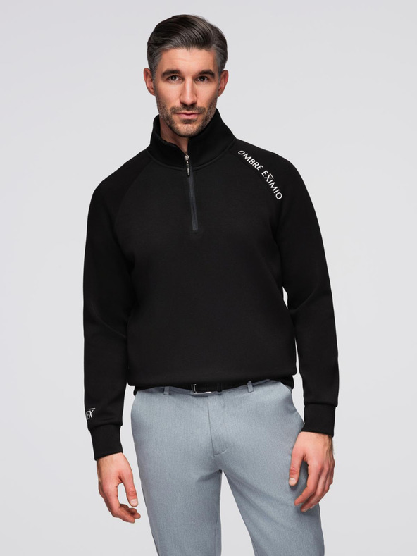 Ombre Clothing Pánská mikina s vysokým stojáčkem a kontrastním potiskem - černá V1 OM-SSZP-0211 Ombre Clothing
