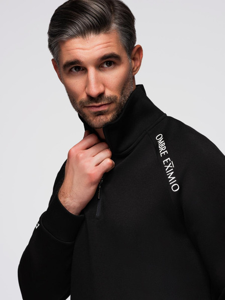 Ombre Clothing Pánská mikina s vysokým stojáčkem a kontrastním potiskem - černá V1 OM-SSZP-0211 Ombre Clothing