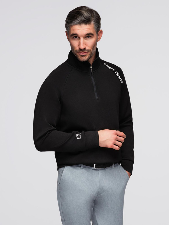 Ombre Clothing Pánská mikina s vysokým stojáčkem a kontrastním potiskem - černá V1 OM-SSZP-0211 Ombre Clothing