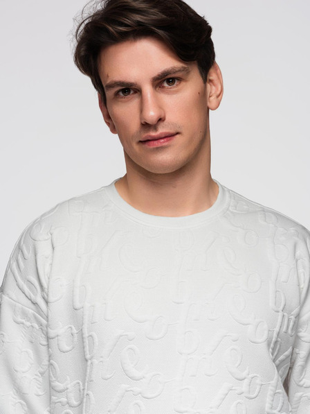 Ombre Clothing Pánská mikina RELAXED FIT s reliéfními písmeny - ecru V2 B1712 Ombre Clothing