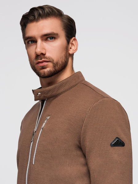 Ombre Clothing Pánská strukturovaná motorkářská bunda se stojáčkem - hnědá V2 OM-JANP-0229 Ombre Clothing