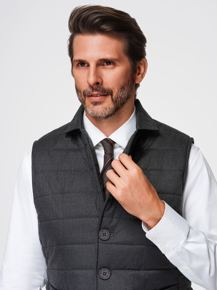 Ombre Clothing Pánská prošívaná elegantní vesta - grafitový melír V1 OM-JAVJ-0275 Ombre Clothing