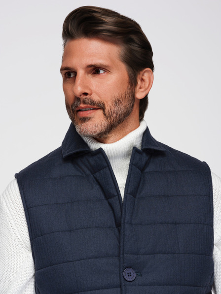 Ombre Clothing Pánská elegantní prošívaná vesta - tmavě modrá melanž V3 OM-JAVJ-0275 Ombre Clothing