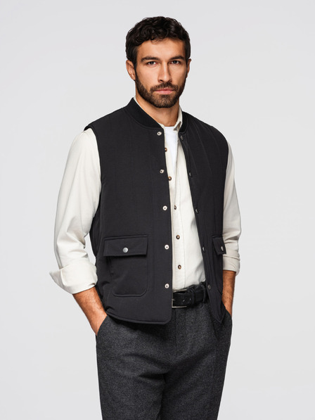 Ombre Clothing Pánská ležérní vesta bez rukávů se svislým prošíváním - černá V1 OM-JAVJ-0323 Ombre Clothing