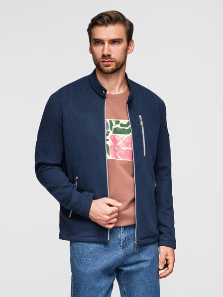 Ombre Clothing Pánská strukturovaná bunda se stojáčkem - tmavě modrá V1 OM-JANP-0229 Ombre Clothing