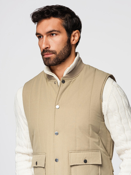 Ombre Clothing Pánská ležérní vesta bez rukávů se svislým prošíváním - béžová V2 OM-JAVJ-0323 Ombre Clothing