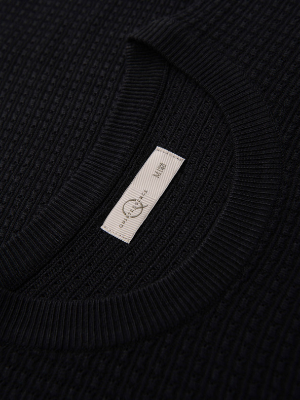 Ombre Clothing Strukturovaný pánský svetr s kulatým výstřihem - černý V3 OM-SWSW-0181 Ombre Clothing