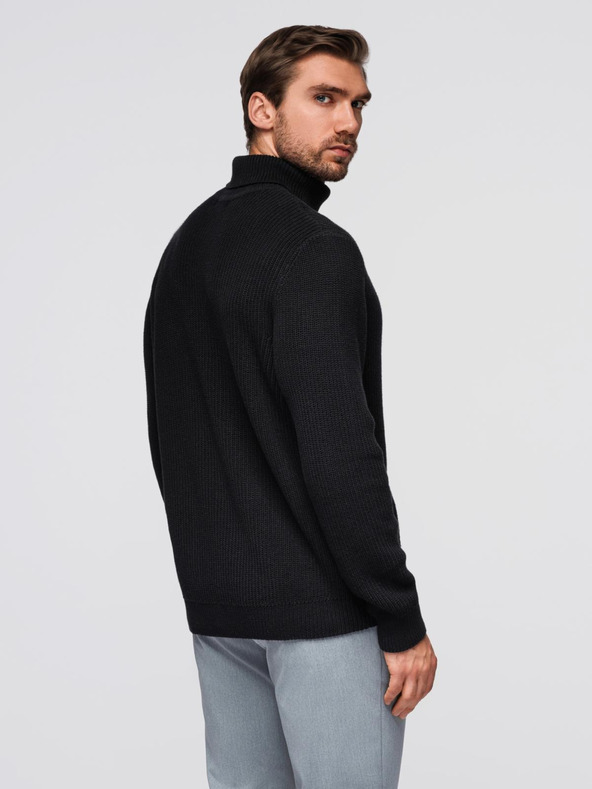 Ombre Clothing Pánský klasický bavlněný svetr s rolákem - černý V4 OM-SWTN-0162 Ombre Clothing