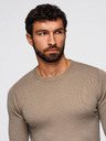 Ombre Clothing BASIC pánský klasický viskózový svetr s kulatým výstřihem - tmavě béžový V15 OM-SWBS-0106 Ombre Clothing