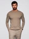Ombre Clothing BASIC pánský klasický viskózový svetr s kulatým výstřihem - tmavě béžový V15 OM-SWBS-0106 Ombre Clothing