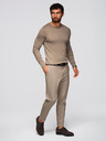 Ombre Clothing BASIC pánský klasický viskózový svetr s kulatým výstřihem - tmavě béžový V15 OM-SWBS-0106 Ombre Clothing