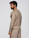 Ombre Clothing BASIC pánský klasický viskózový svetr s kulatým výstřihem - tmavě béžový V15 OM-SWBS-0106 Ombre Clothing