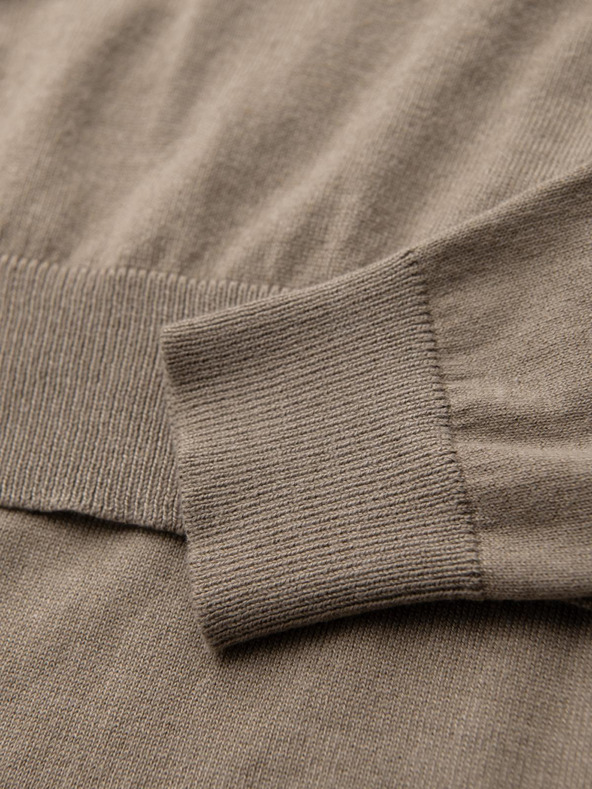 Ombre Clothing BASIC pánský klasický viskózový svetr s kulatým výstřihem - tmavě béžový V15 OM-SWBS-0106 Ombre Clothing