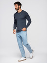 Ombre Clothing BASIC pánský viskózový svetr s kulatým výstřihem - tmavě modrý melír V16 OM-SWBS-0106 Ombre Clothing