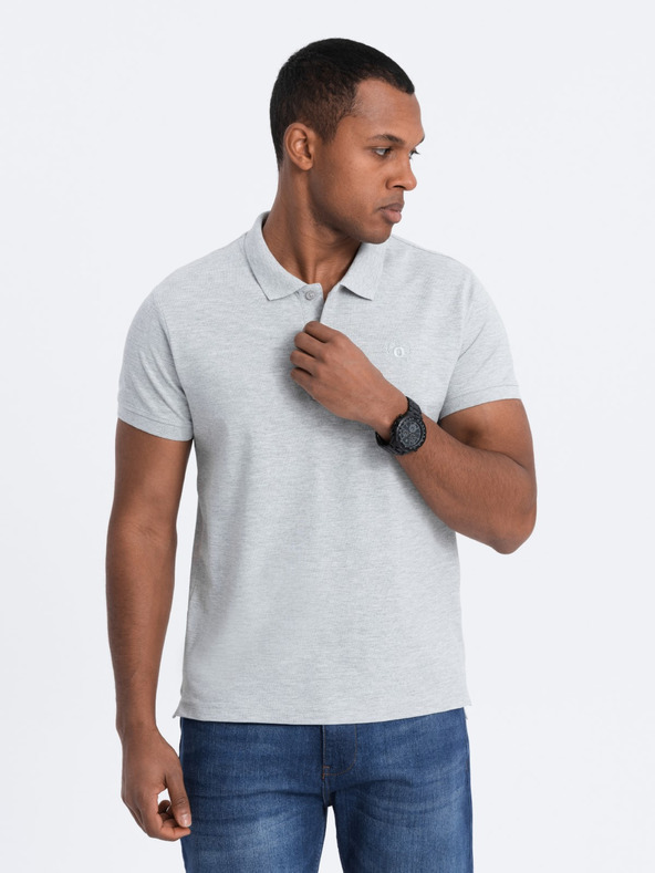Ombre Clothing Světle šedé pánské basic polo tričko Ombre Clothing