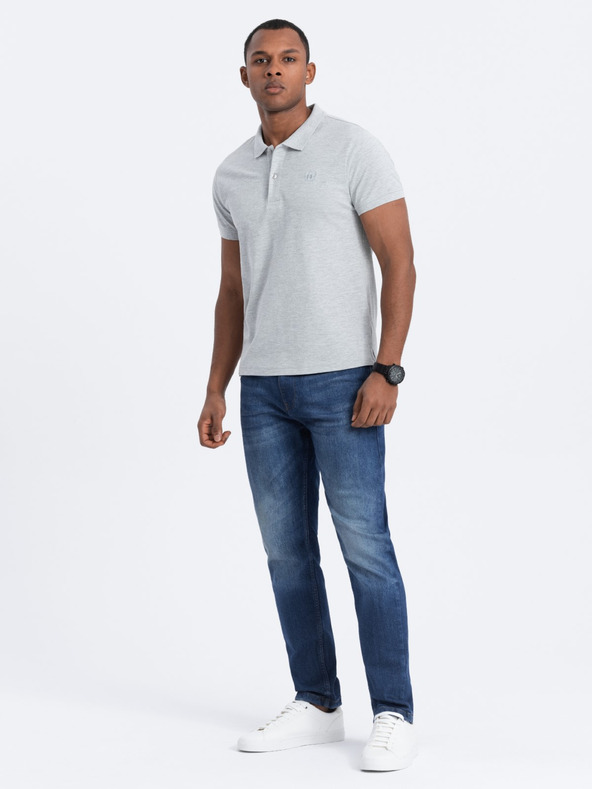 Ombre Clothing Světle šedé pánské basic polo tričko Ombre Clothing