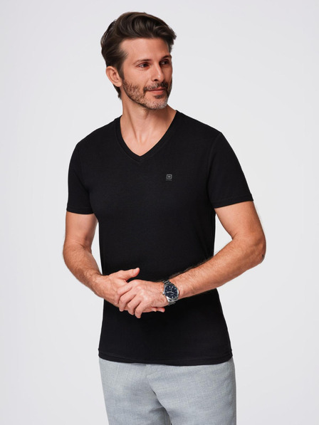 Ombre Clothing Černé pánské tričko s véčkovým výstřihem Ombre Clothing