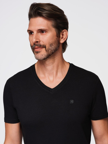 Ombre Clothing Černé pánské tričko s véčkovým výstřihem Ombre Clothing