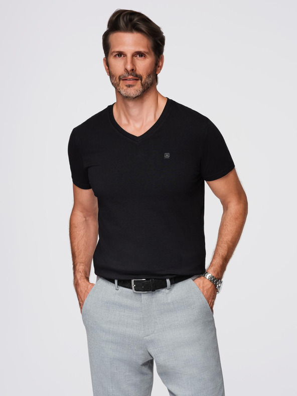 Ombre Clothing Černé pánské tričko s véčkovým výstřihem Ombre Clothing