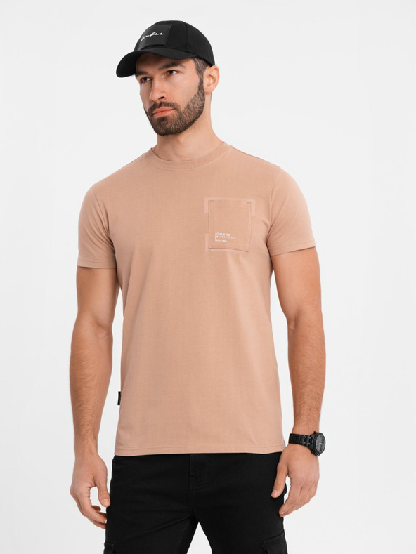 Ombre Clothing Světle hnědé pánské tričko Ombre Clothing
