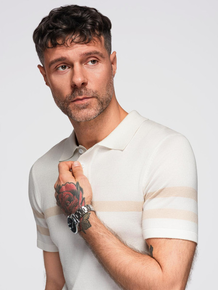 Ombre Clothing Krémová pánská polokošile Ombre Clothing