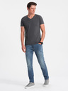 Ombre Clothing Tmavě šedé pánské basic tričko s véčkovým výstřihem Ombre Clothing