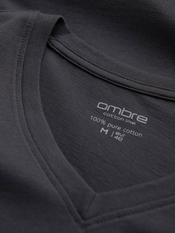Ombre Clothing Tmavě šedé pánské basic tričko s véčkovým výstřihem Ombre Clothing