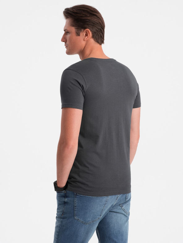 Ombre Clothing Tmavě šedé pánské basic tričko s véčkovým výstřihem Ombre Clothing