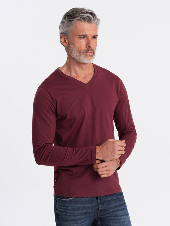 Ombre Clothing Vínové pánské basic tričko Ombre Clothing