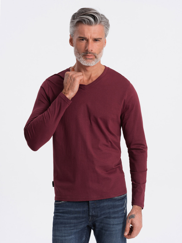 Ombre Clothing Vínové pánské basic tričko Ombre Clothing