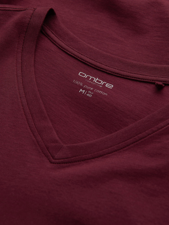 Ombre Clothing Vínové pánské basic tričko Ombre Clothing