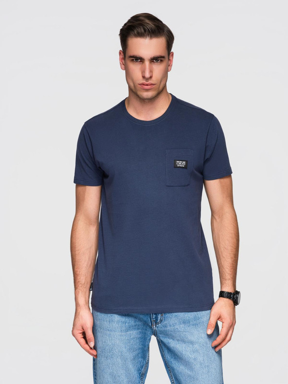 Ombre Clothing Tmavě modré pánské tričko s kapsičkou Ombre Clothing