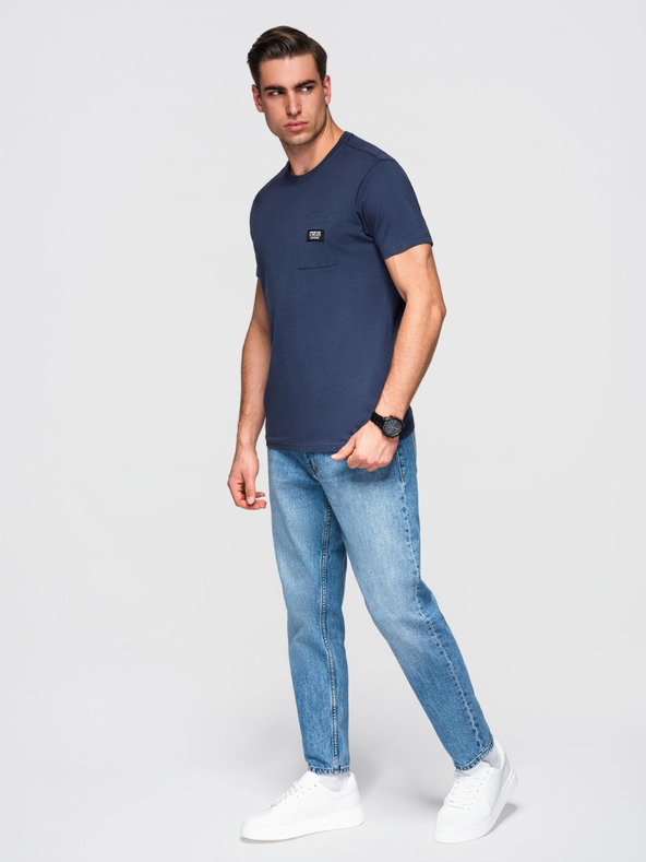 Ombre Clothing Tmavě modré pánské tričko s kapsičkou Ombre Clothing