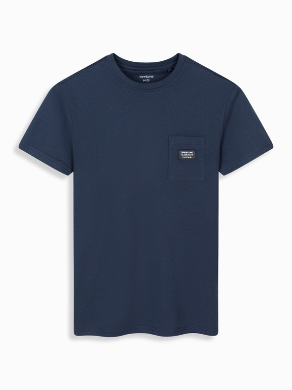 Ombre Clothing Tmavě modré pánské tričko s kapsičkou Ombre Clothing