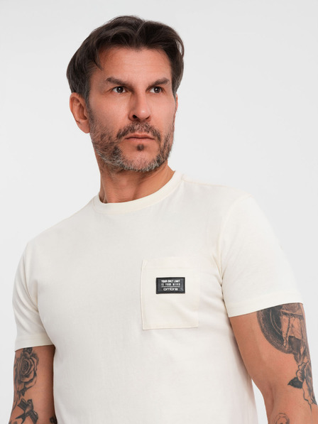 Ombre Clothing Krémové pánské tričko s kapsičkou Ombre Clothing
